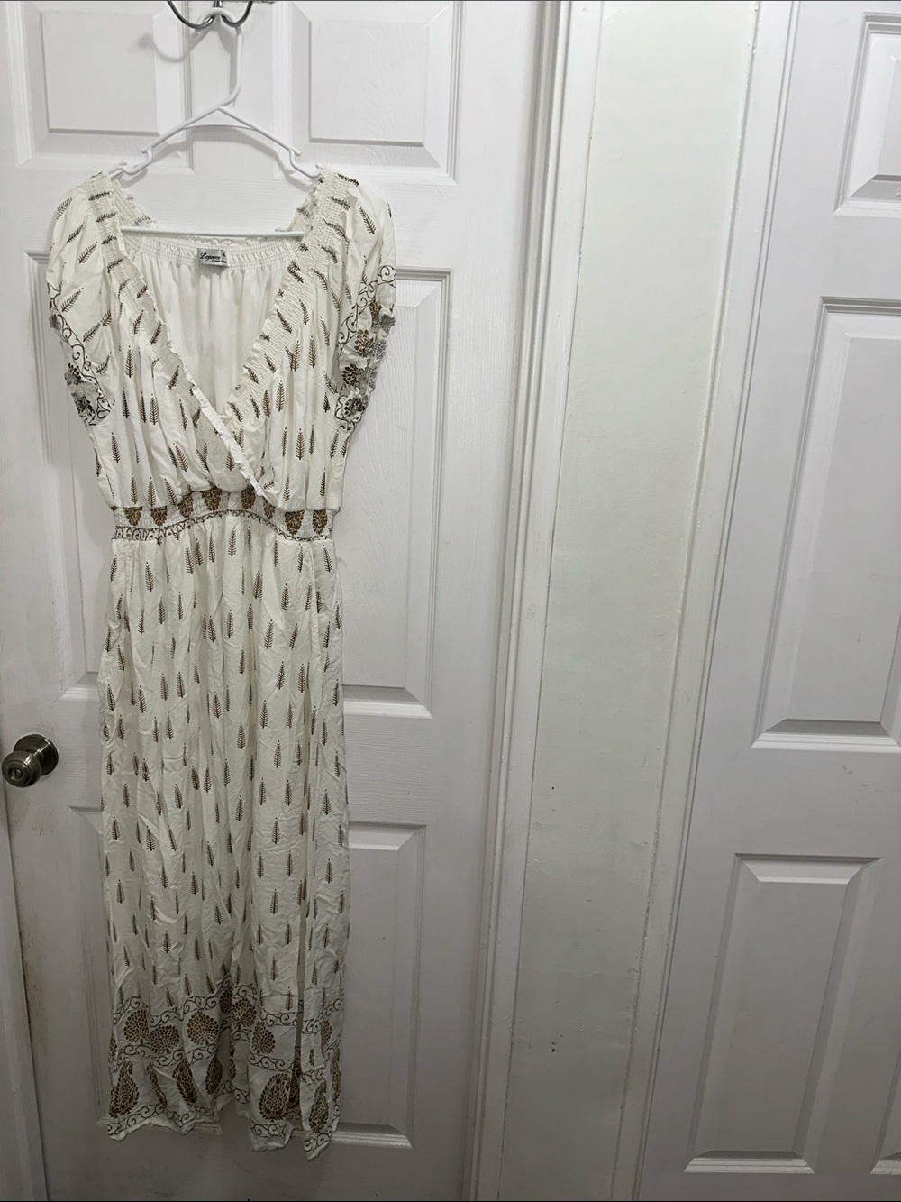 Bohemian Ivory Embroidered V‑Neck Maxi Dress